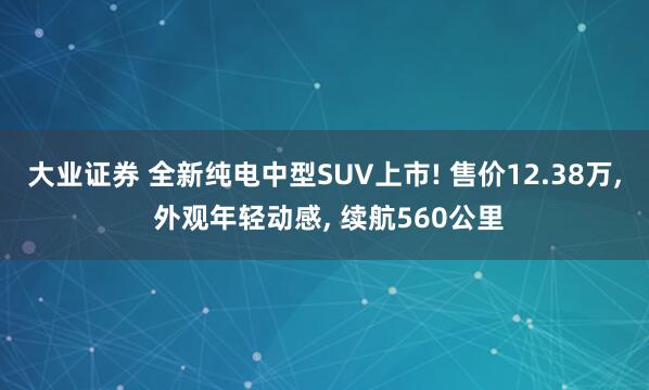 大业证券 全新纯电中型SUV上市! 售价12.38万, 外观年轻动感, 续航560公里