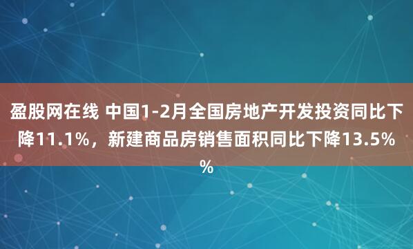 盈股网在线 中国1-2月全国房地产开发投资同比下降11.1%，新建商品房销售面积同比下降13.5%